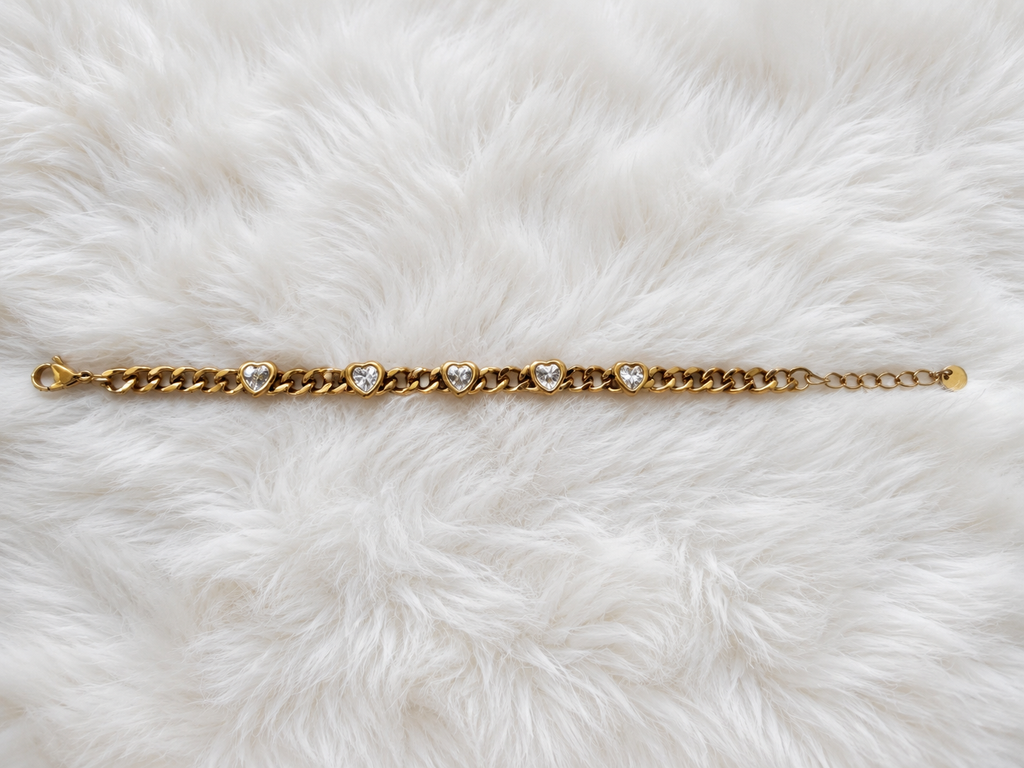 Gold Heart Crystal Chain Bracelet