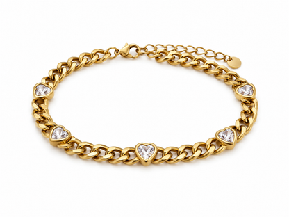 Gold Heart Crystal Chain Bracelet